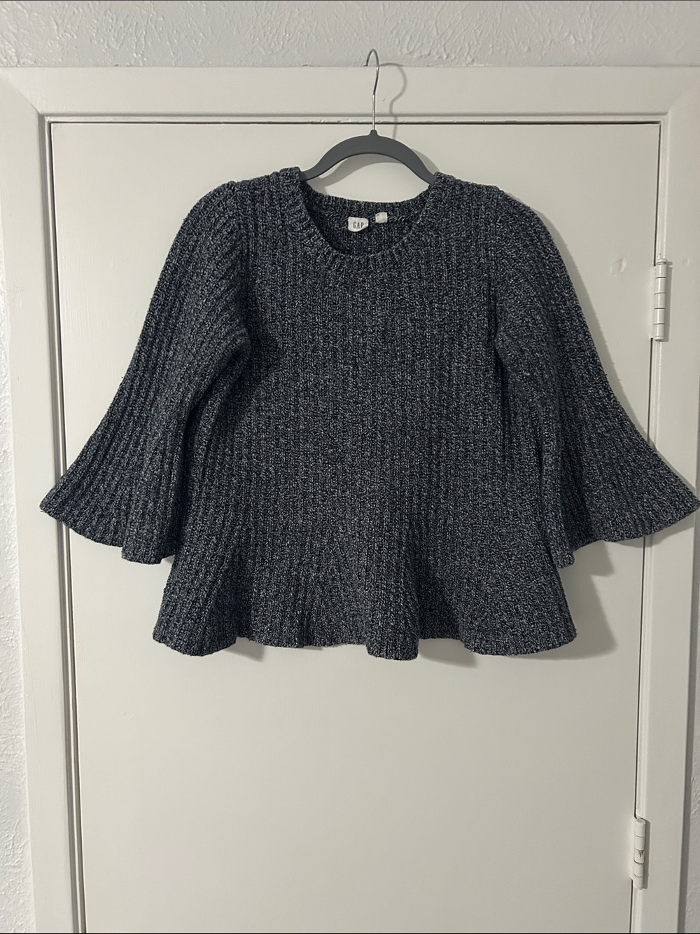 GAP Tall Charcoal Ribbed Bell-Sleeve Knit Top